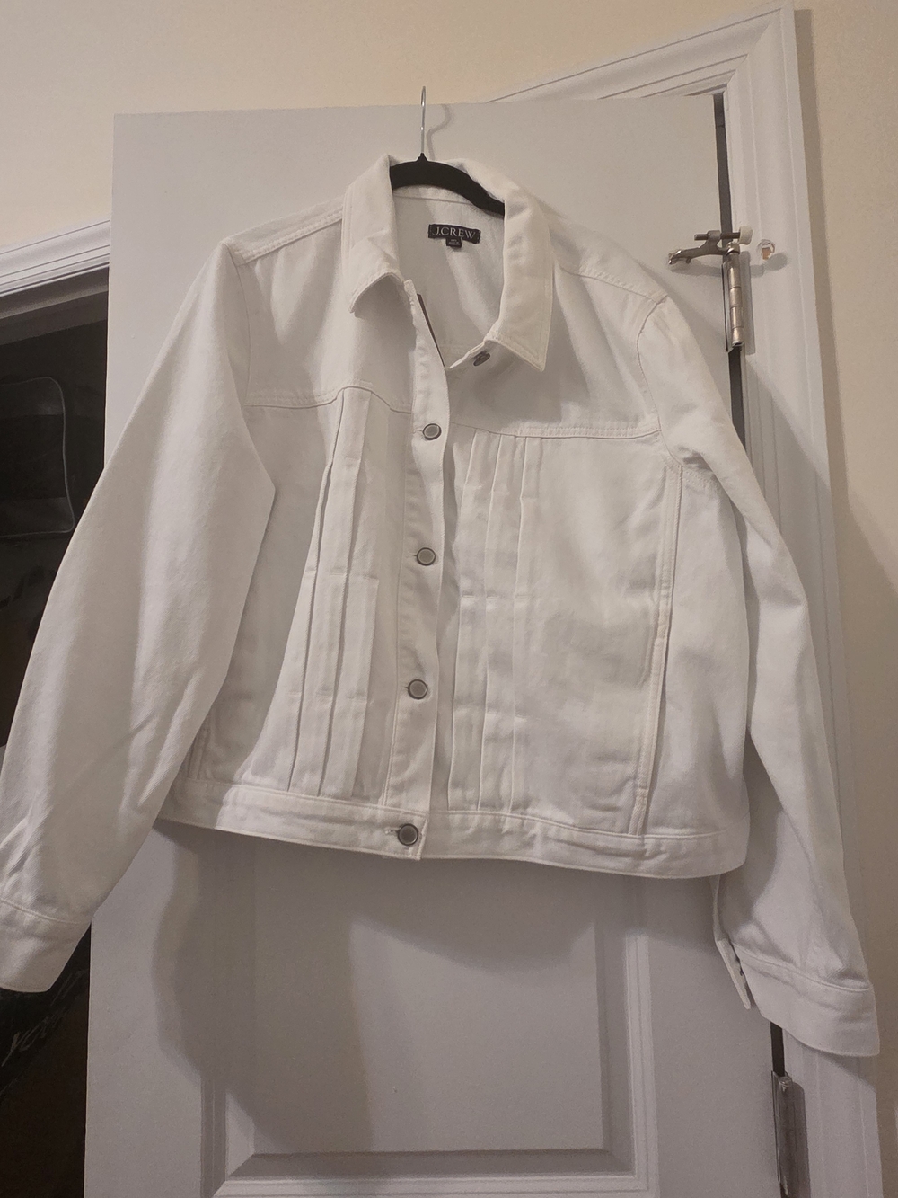 J. Crew Cropped White Denim Jacket with Front Pintuck XXL